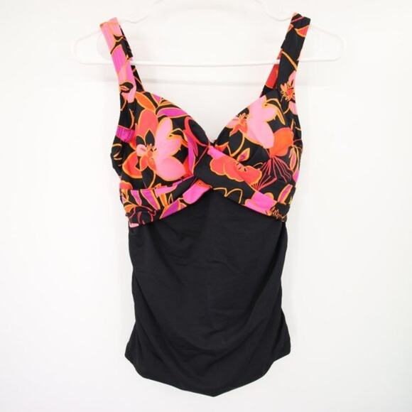 Lands' End Other - Lands End Black Pink Floral Criss Cross Twist Swim Tankini Top Size 4 D NWOT